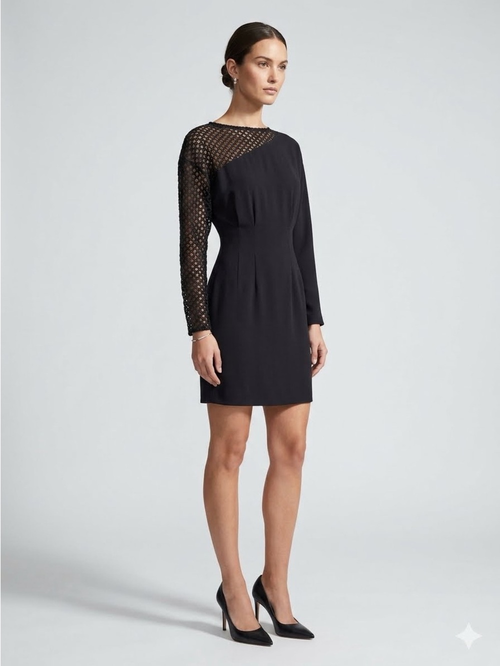 🌸& Other Stories Black Long Sleeve Dress with Lace Detail